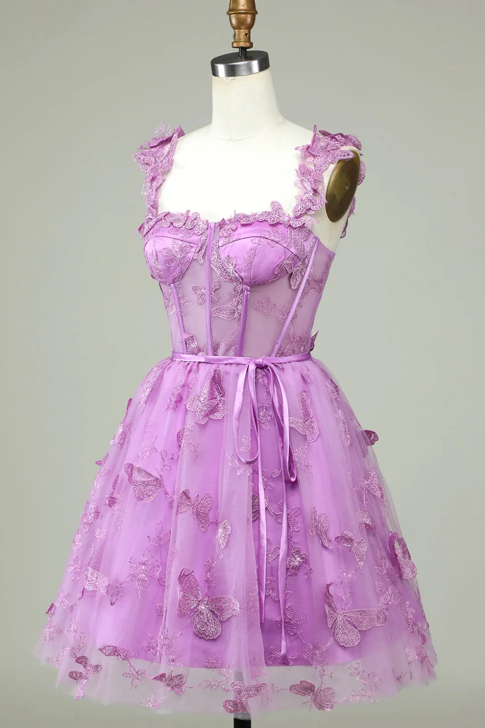 Bonito A Line Sweetheart Purple Corset Homecoming Dress com Appliques