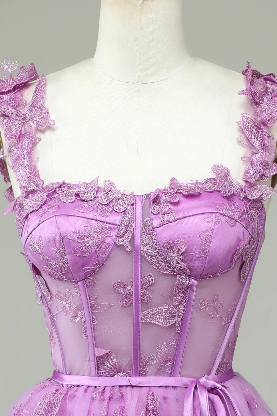 Bonito A Line Sweetheart Purple Corset Homecoming Dress com Appliques