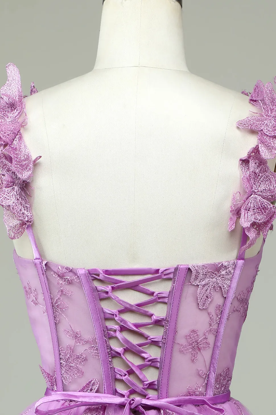 Bonito A Line Sweetheart Purple Corset Homecoming Dress com Appliques