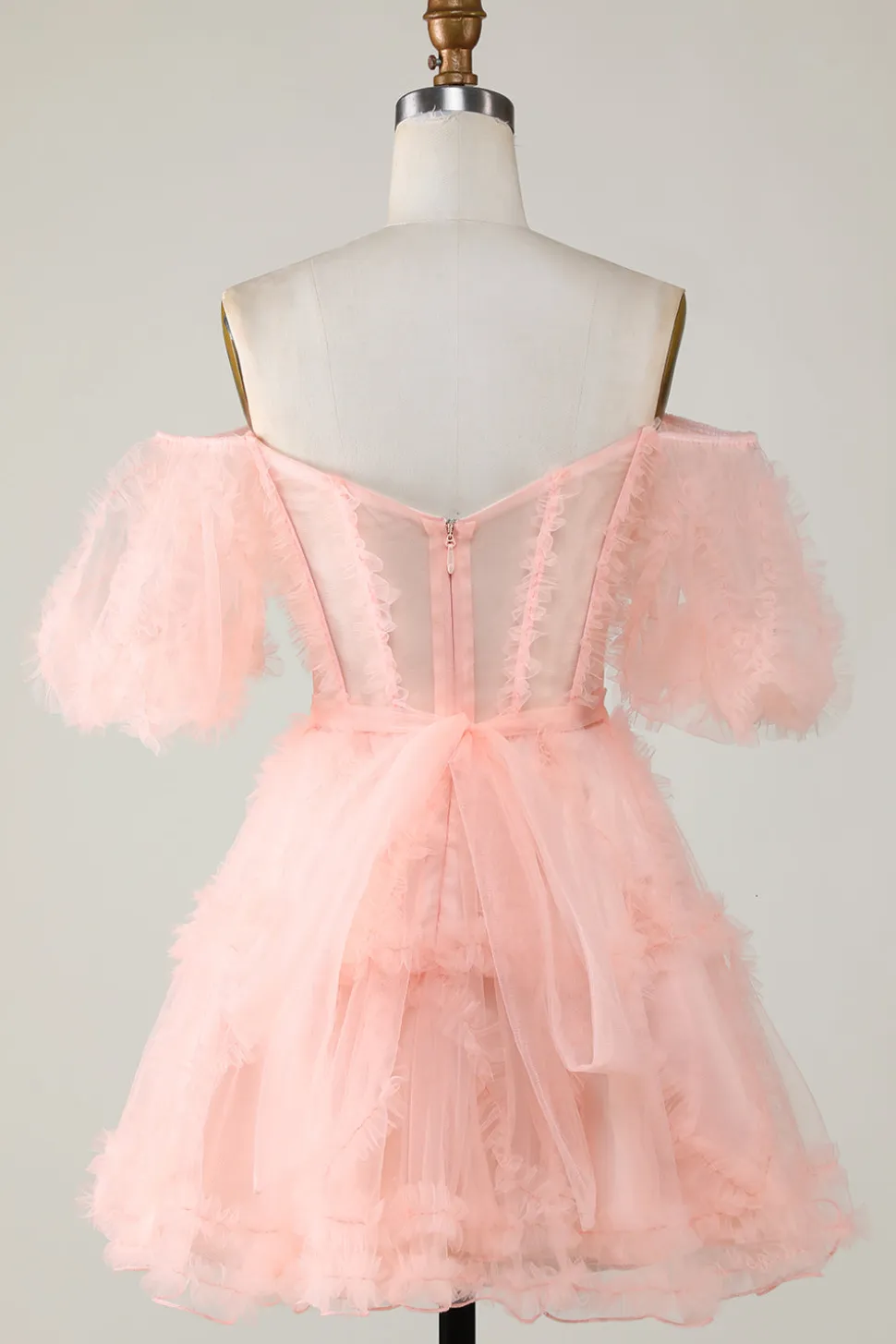 Bonito A linha Blush Tulle Off The Shoulder Short Homecoming Dress