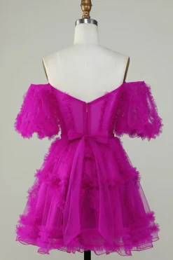 Bonito A linha Blush Tulle Off The Shoulder Short Homecoming Dress