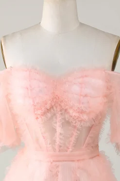 Bonito A linha Blush Tulle Off The Shoulder Short Homecoming Dress