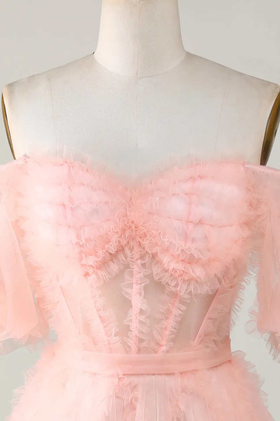 Bonito A linha Blush Tulle Off The Shoulder Short Homecoming Dress