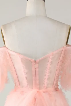 Bonito A linha Blush Tulle Off The Shoulder Short Homecoming Dress