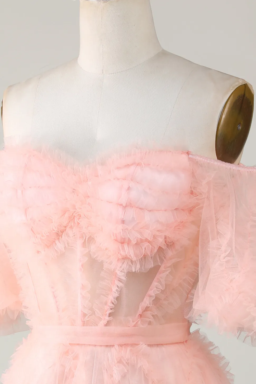 Bonito A linha Blush Tulle Off The Shoulder Short Homecoming Dress