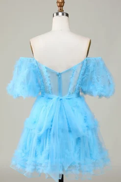 Bonito A linha Blush Tulle Off The Shoulder Short Homecoming Dress