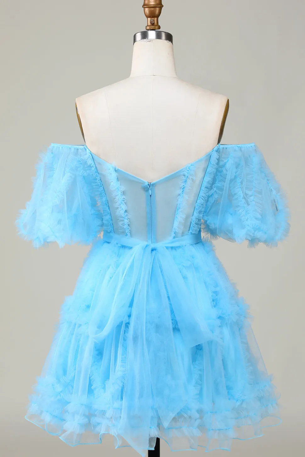 Bonito A linha Blush Tulle Off The Shoulder Short Homecoming Dress