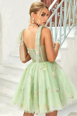 Bonito A Linha Esparguete Correias Cinzento Azul Vestido Curto Homecoming com Apliques