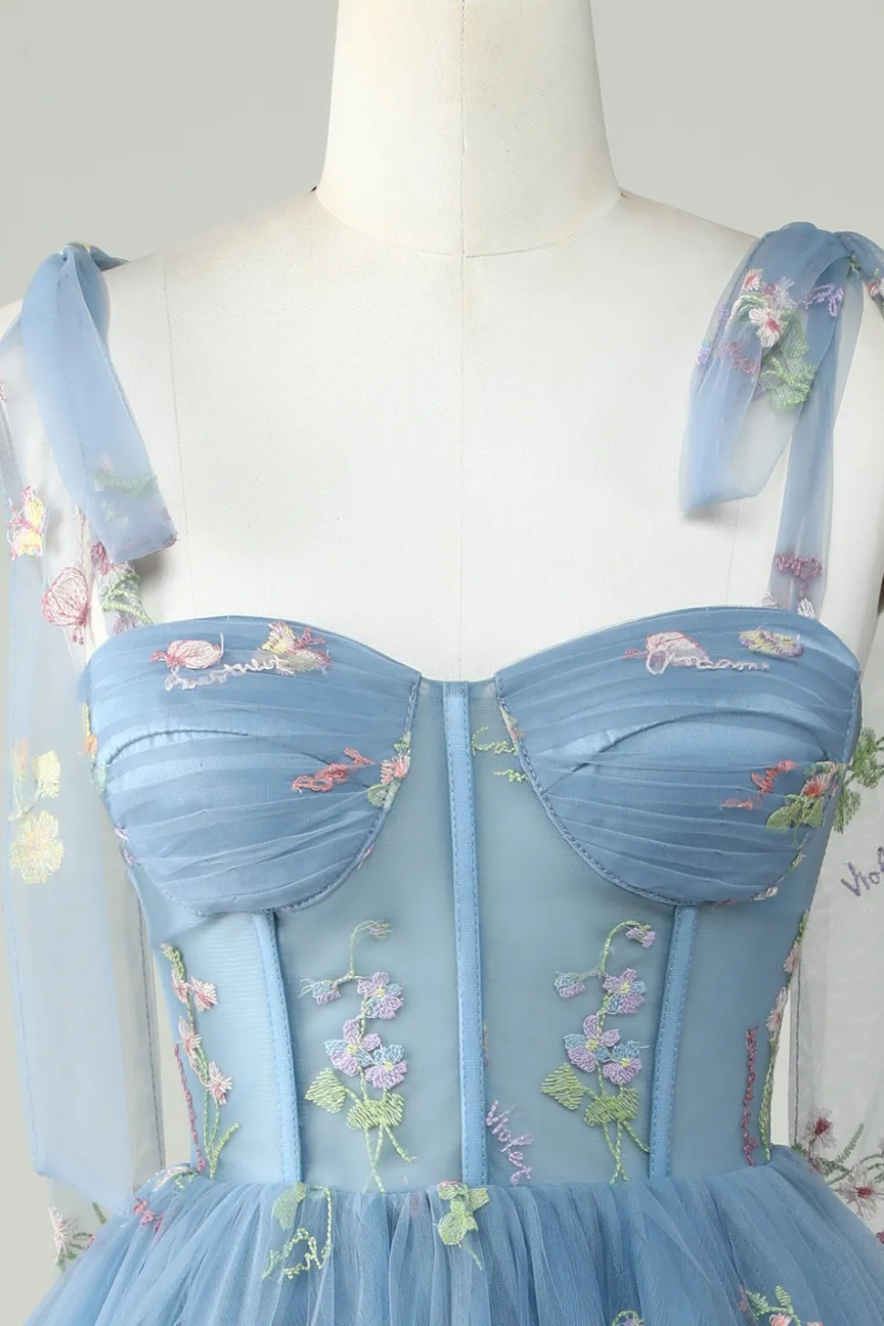 Bonito A Linha Esparguete Correias Cinzento Azul Vestido Curto Homecoming com Apliques