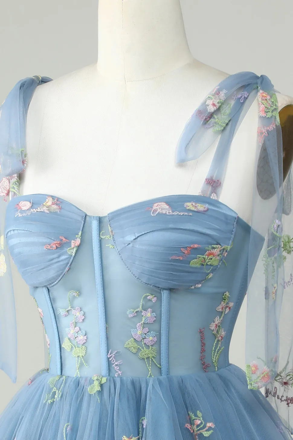 Bonito A Linha Esparguete Correias Cinzento Azul Vestido Curto Homecoming com Apliques