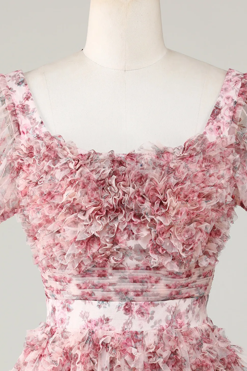 Bonito A Linha Floral Marfim Flor Vermelha Homecoming Dress com Folhos