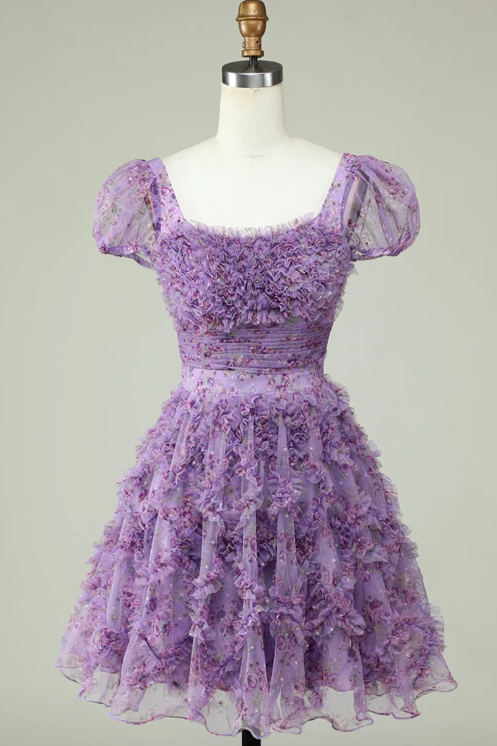 Bonito A Linha Floral Marfim Flor Vermelha Homecoming Dress com Folhos