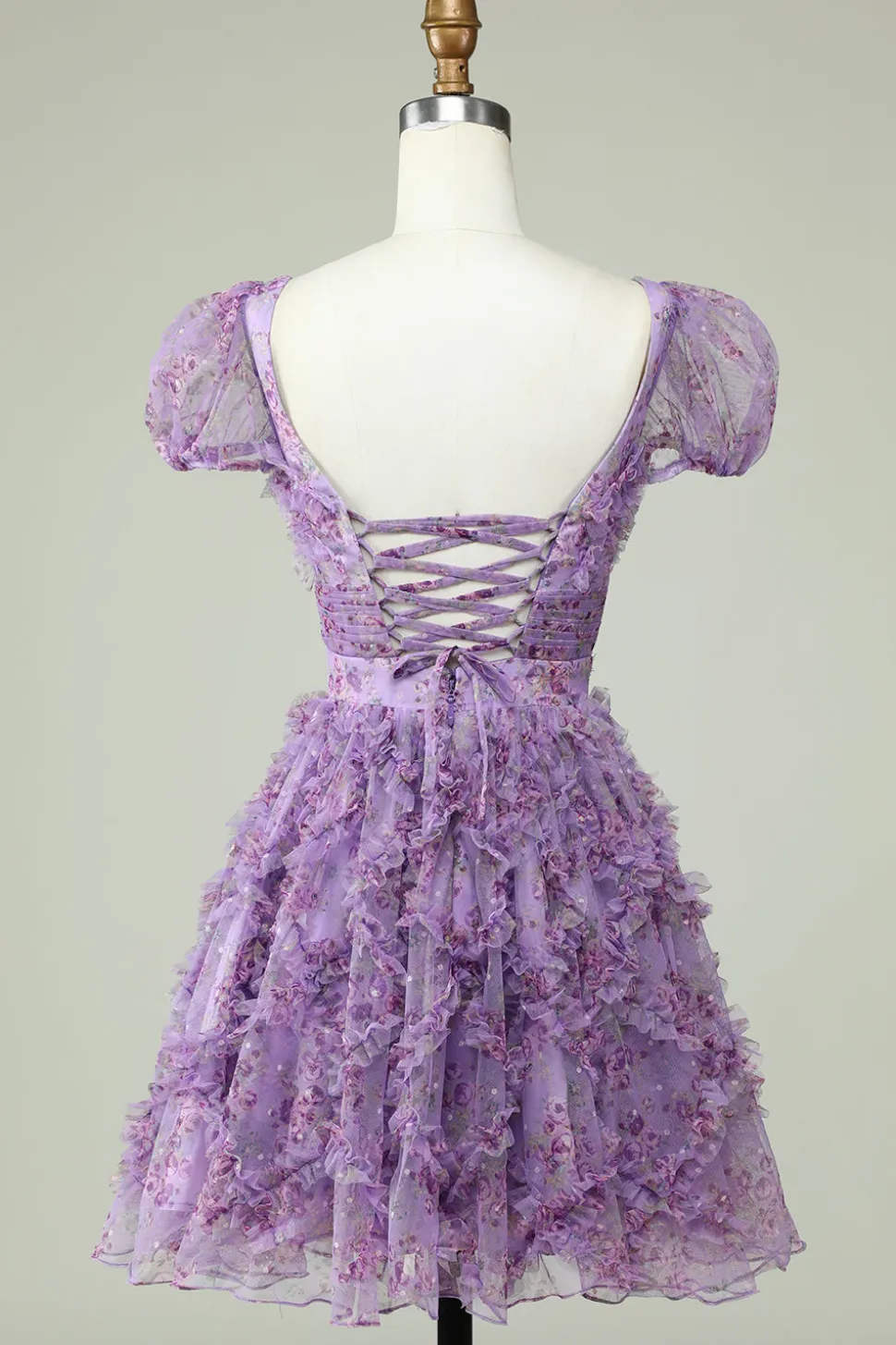 Bonito A Linha Floral Marfim Flor Vermelha Homecoming Dress com Folhos