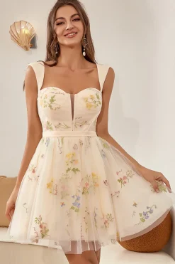 Bonito A Linha Querida Cinzento Azul Vestido Curto Homecoming com Bordado