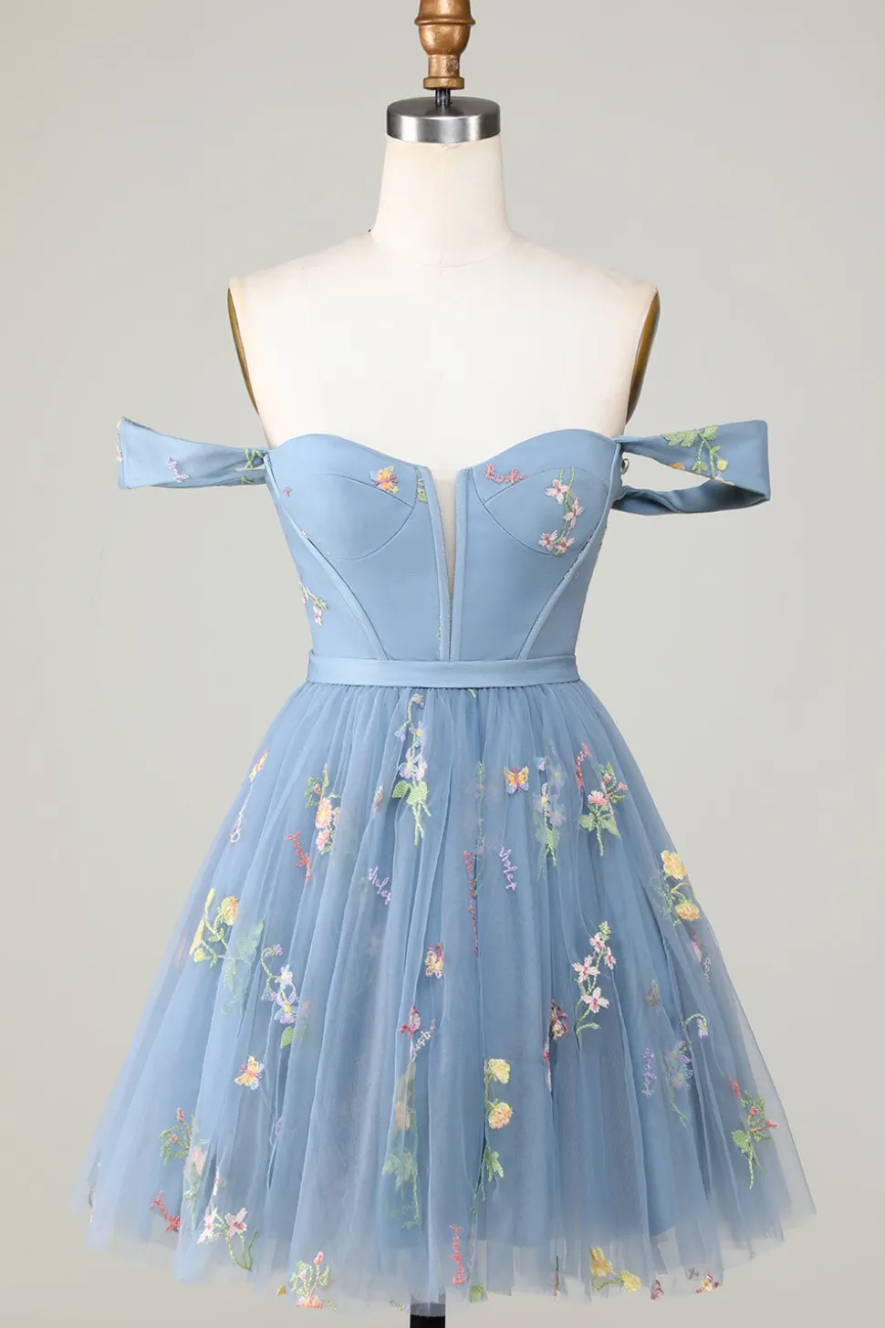 Bonito A Linha Querida Cinzento Azul Vestido Curto Homecoming com Bordado