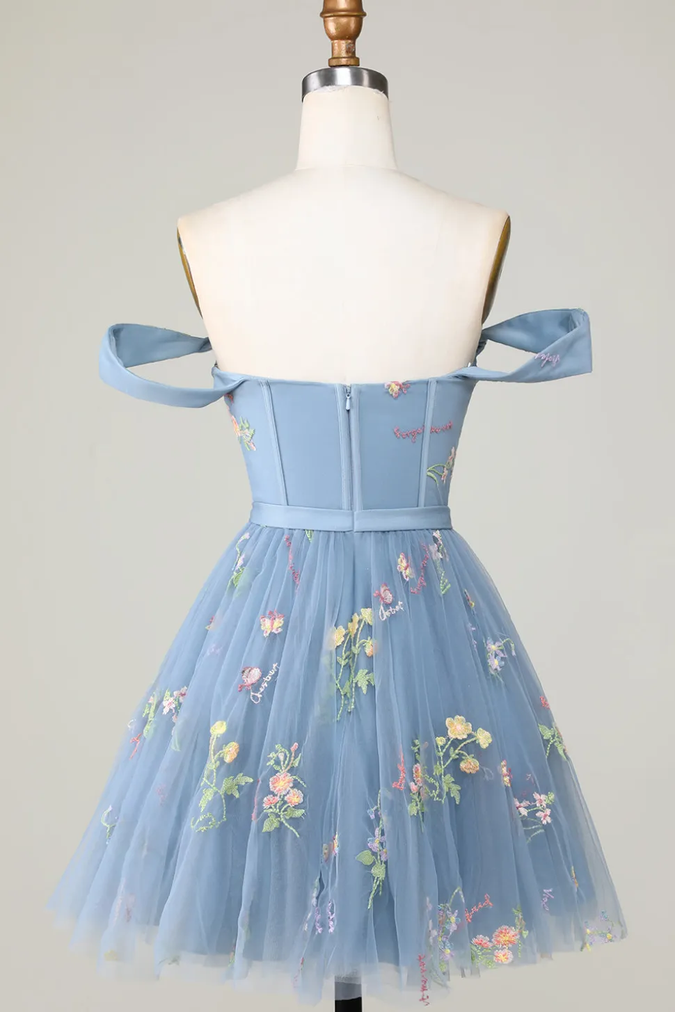 Bonito A Linha Querida Cinzento Azul Vestido Curto Homecoming com Bordado