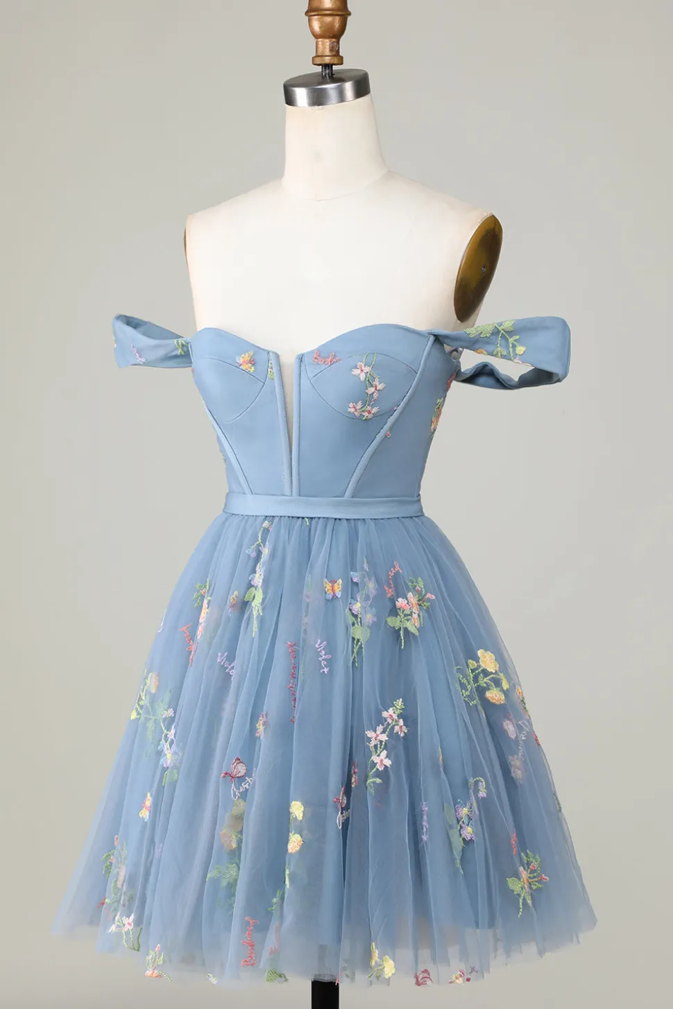Bonito A Linha Querida Cinzento Azul Vestido Curto Homecoming com Bordado