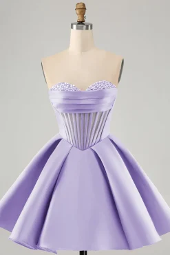 Bonito A Linha Querida Corset Fuchsia Homecoming Vestido com Missangas