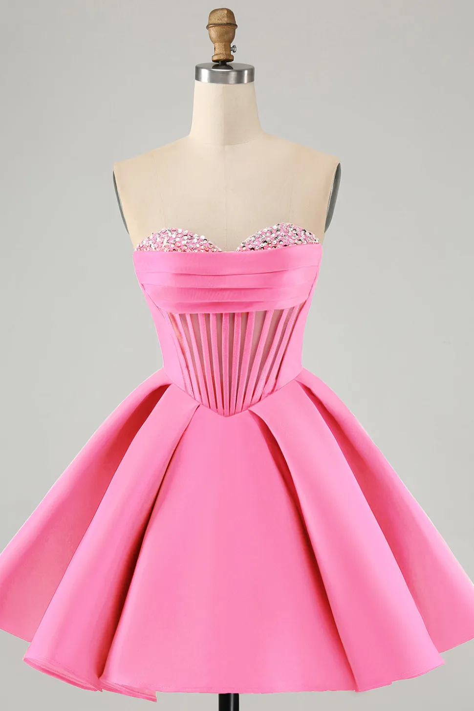 Bonito A Linha Querida Corset Fuchsia Homecoming Vestido com Missangas