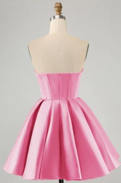Bonito A Linha Querida Corset Fuchsia Homecoming Vestido com Missangas