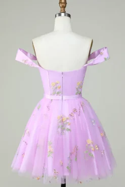 Bonito A Linha Querida Roxo Vestido Curto Homecoming com Bordado