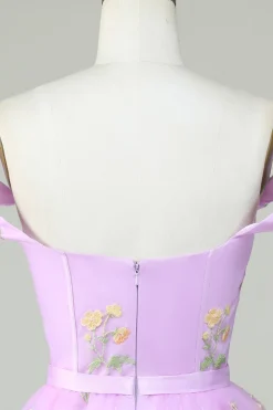 Bonito A Linha Querida Roxo Vestido Curto Homecoming com Bordado