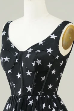 Bonito A Linha V Pescoço Preto Tule Vestido Curto Homecoming com Estrelas