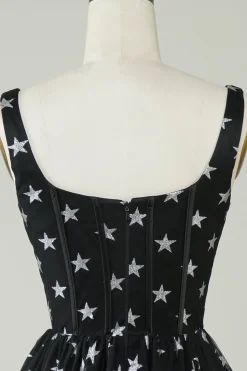 Bonito A Linha V Pescoço Preto Tule Vestido Curto Homecoming com Estrelas