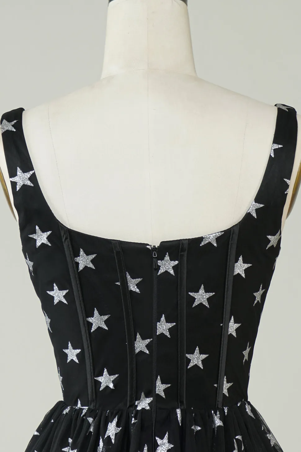 Bonito A Linha V Pescoço Preto Tule Vestido Curto Homecoming com Estrelas