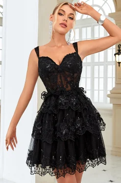 Bonito A Línea Preto Vestido de Cocktail