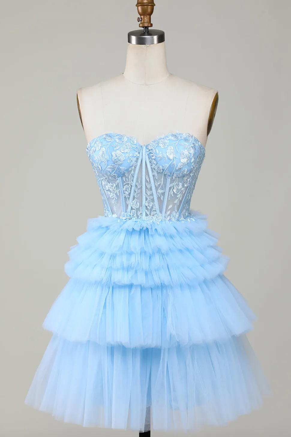Bonito A-Line Sweetheart Blue Corset Short Homecoming Dress com babados