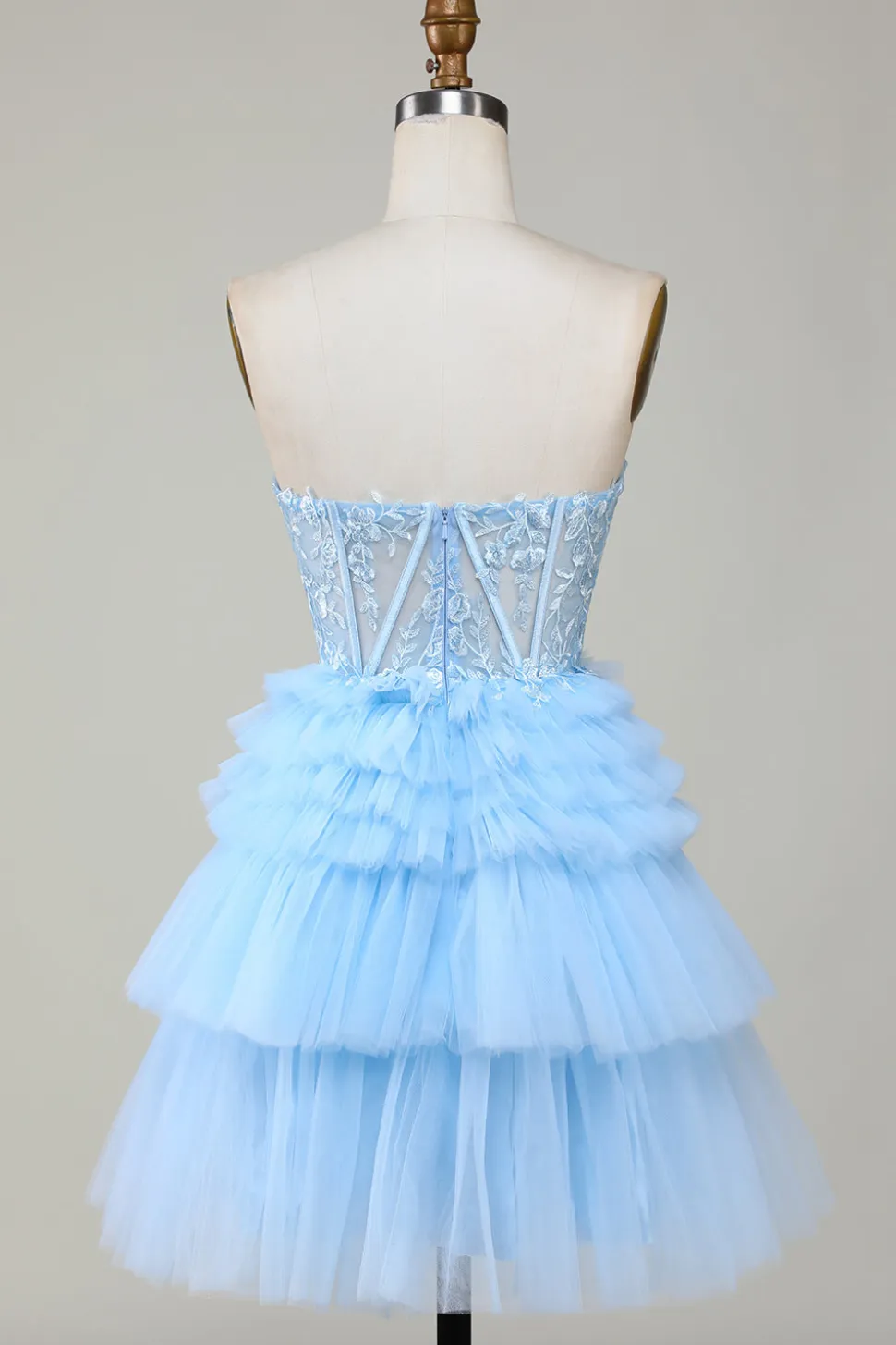 Bonito A-Line Sweetheart Blue Corset Short Homecoming Dress com babados