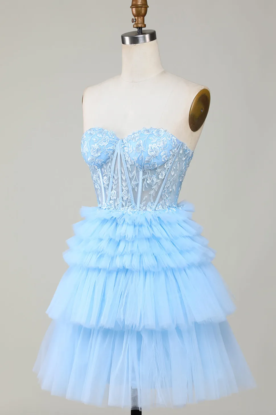 Bonito A-Line Sweetheart Blue Corset Short Homecoming Dress com babados