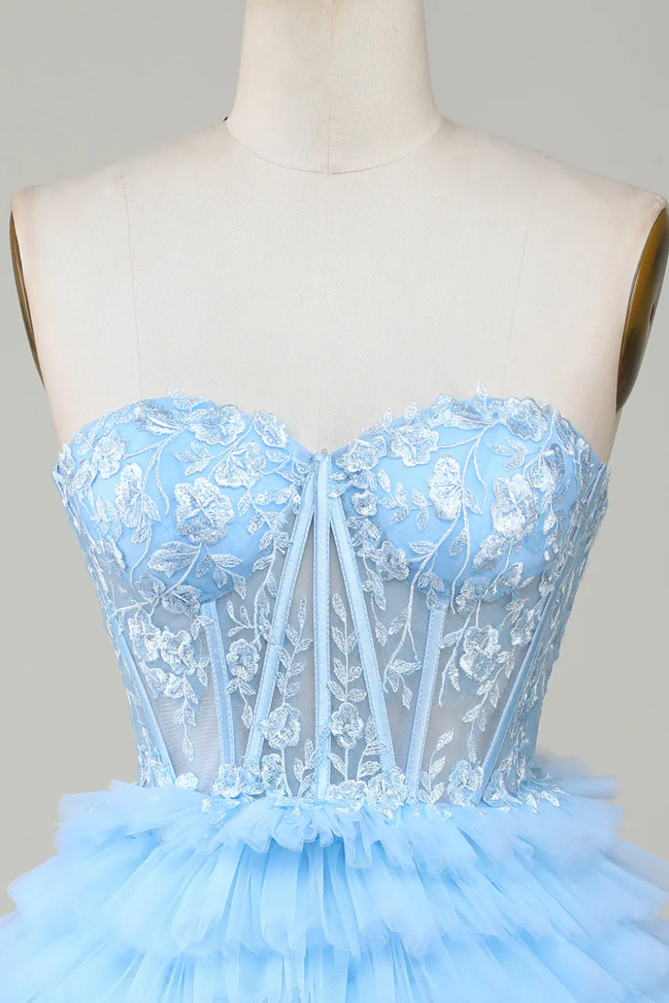Bonito A-Line Sweetheart Blue Corset Short Homecoming Dress com babados