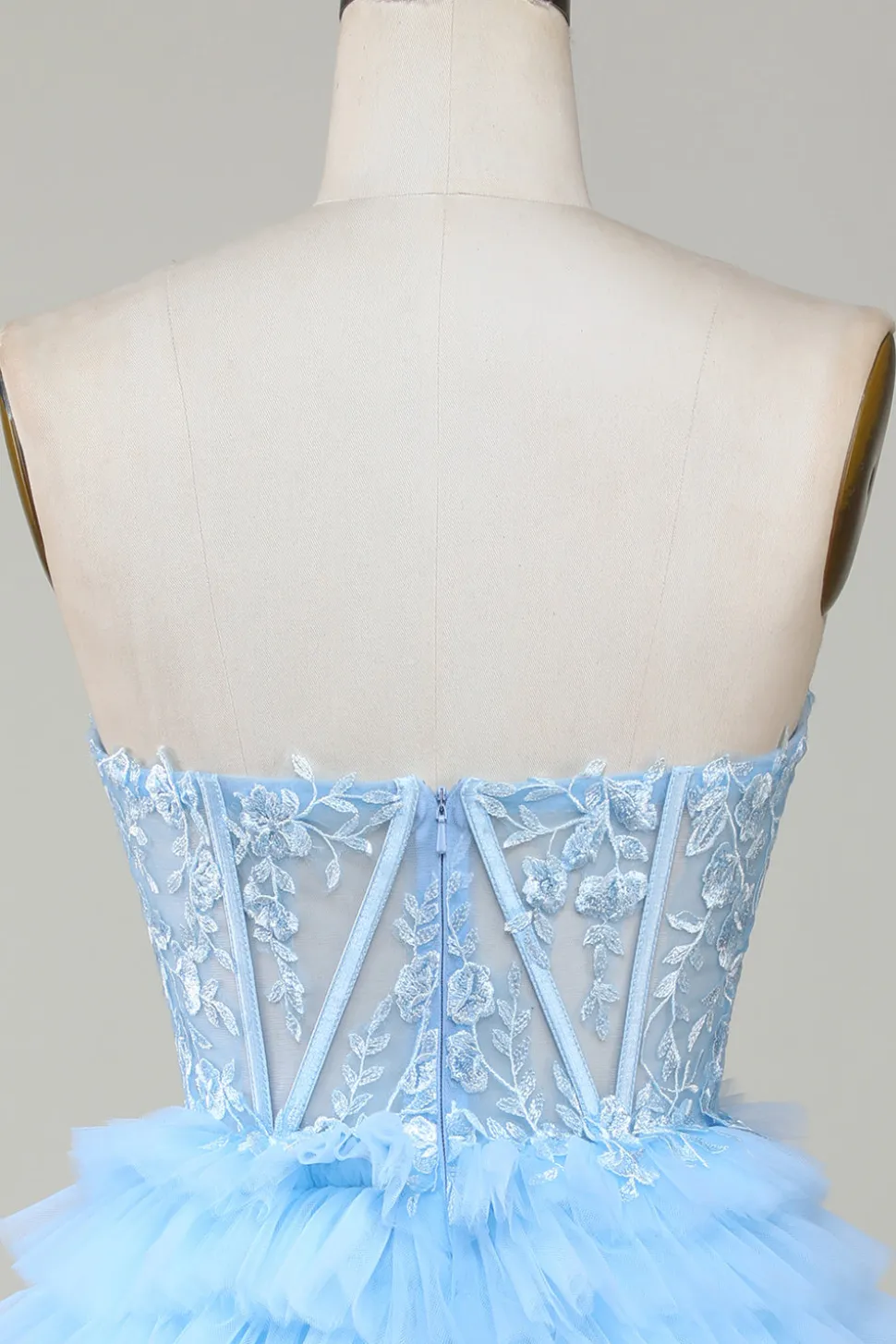 Bonito A-Line Sweetheart Blue Corset Short Homecoming Dress com babados