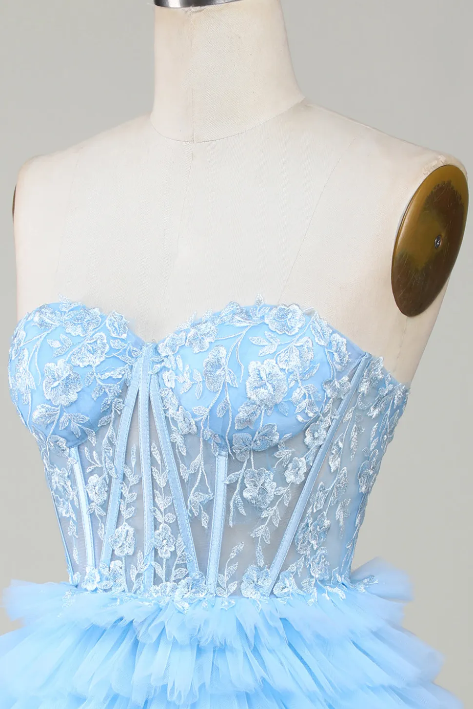 Bonito A-Line Sweetheart Blue Corset Short Homecoming Dress com babados