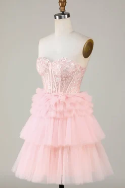 Bonito A-Line Sweetheart Blue Corset Short Homecoming Dress com babados