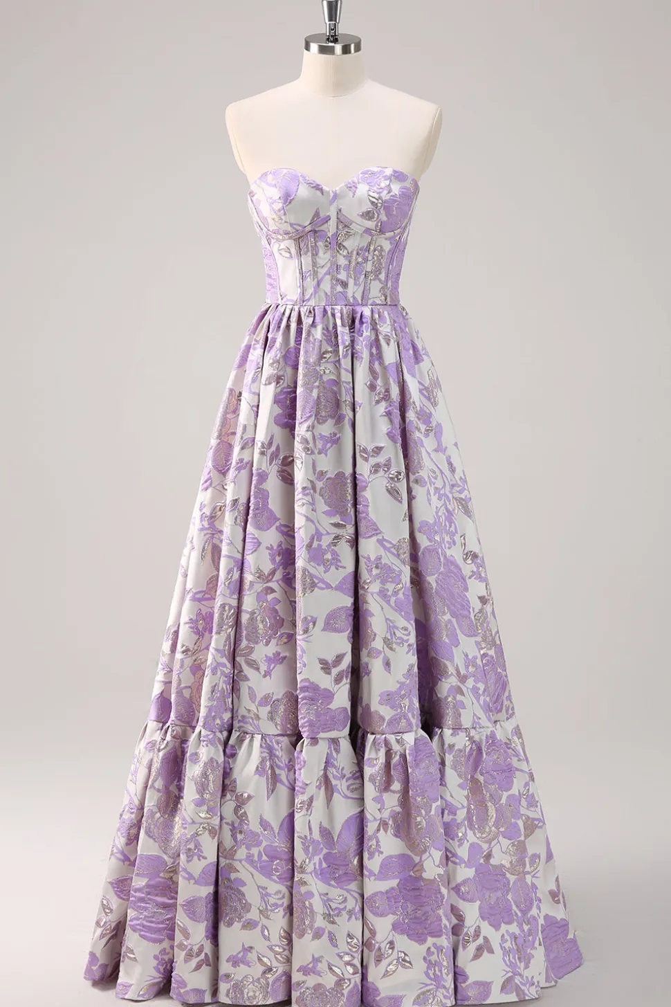 Bonito azul A-Line querida Brocade Corset Long Prom Dress
