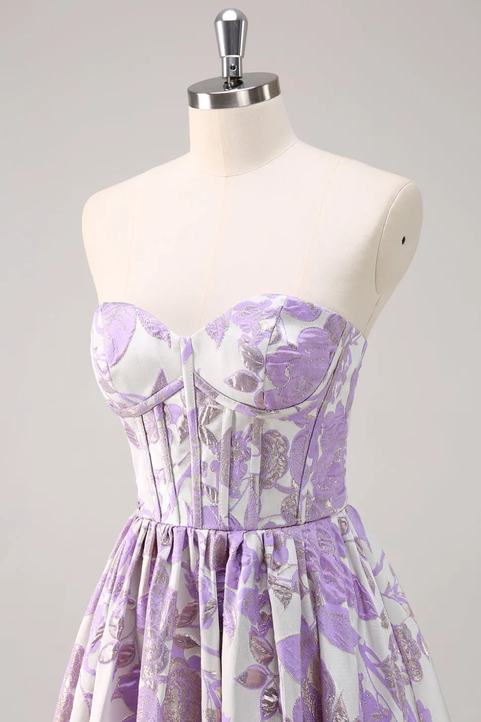 Bonito azul A-Line querida Brocade Corset Long Prom Dress