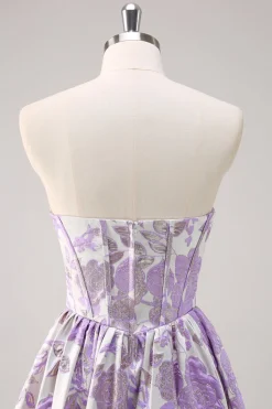 Bonito azul A-Line querida Brocade Corset Long Prom Dress