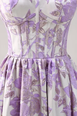 Bonito azul A-Line querida Brocade Corset Long Prom Dress
