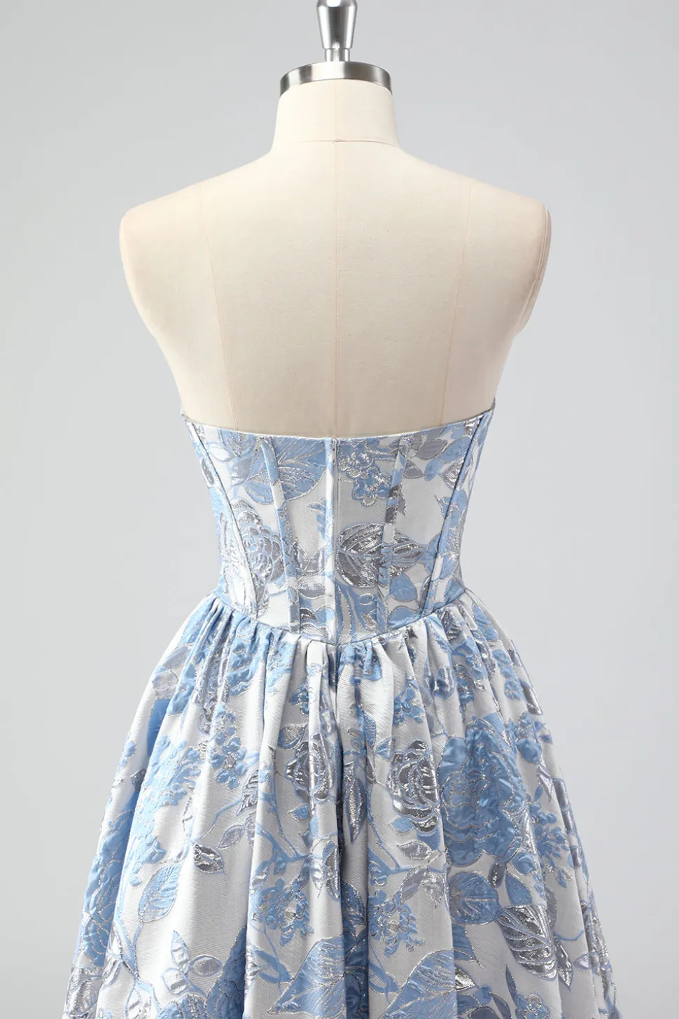 Bonito azul A-Line querida Brocade Corset Long Prom Dress