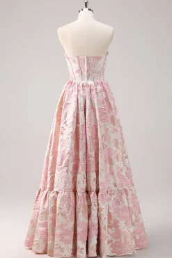 Bonito azul A-Line querida Brocade Corset Long Prom Dress