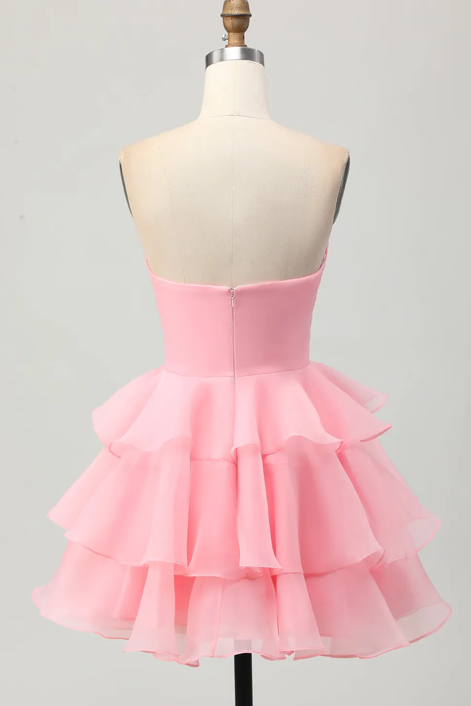 Bonito Blush A-Line Strapless Cut out Tiered Vestido Curto Homecoming