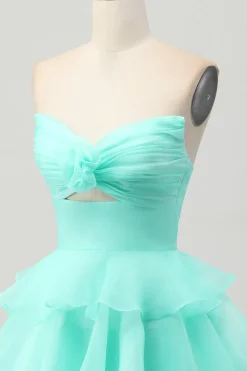 Bonito Blush A-Line Strapless Cut out Tiered Vestido Curto Homecoming