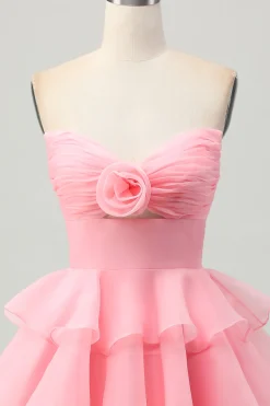 Bonito Blush A-Line Strapless Cut out Tiered Vestido Curto Homecoming
