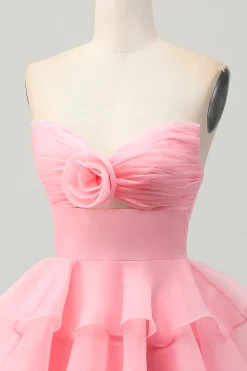 Bonito Blush A-Line Strapless Cut out Tiered Vestido Curto Homecoming