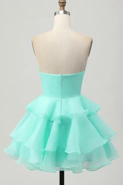 Bonito Blush A-Line Strapless Cut out Tiered Vestido Curto Homecoming