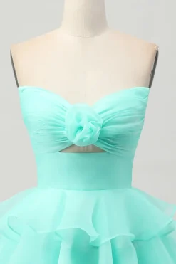 Bonito Blush A-Line Strapless Cut out Tiered Vestido Curto Homecoming