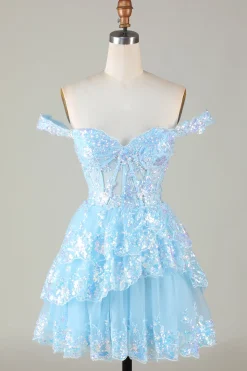 Bonito Brilhante Hot Pink Uma Linha Tiered Corset Lace Short Homecoming Dress
